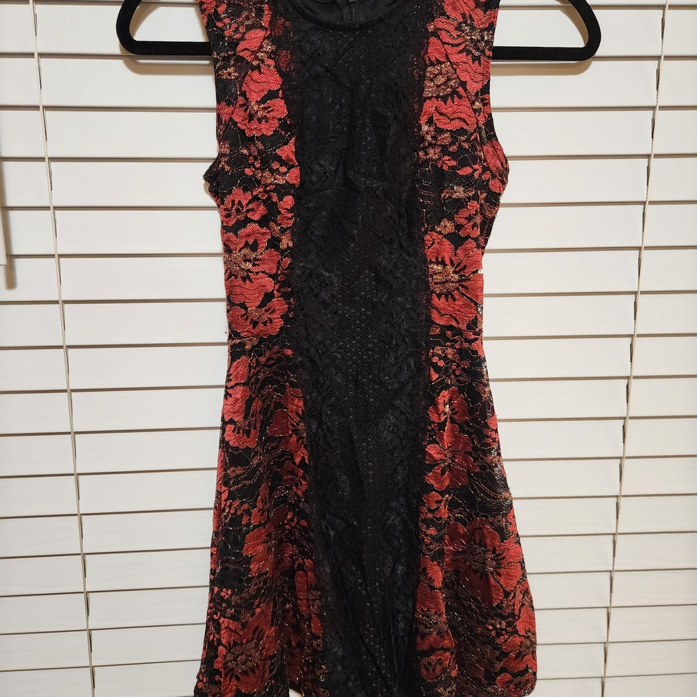 Elegant Black and Red Lace Dress